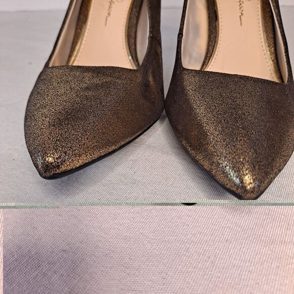 Jessica Simpson Lory Heels Women's Size 6.5M Gold Black Metallic Fabric Upper - Picture 8 of 11